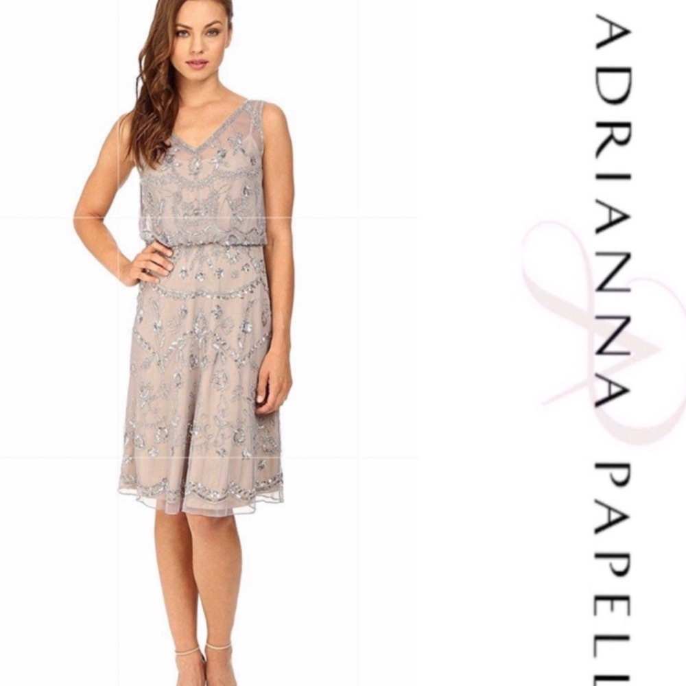 Adrianna Papell beaded sleeveless blouson cocktail dress